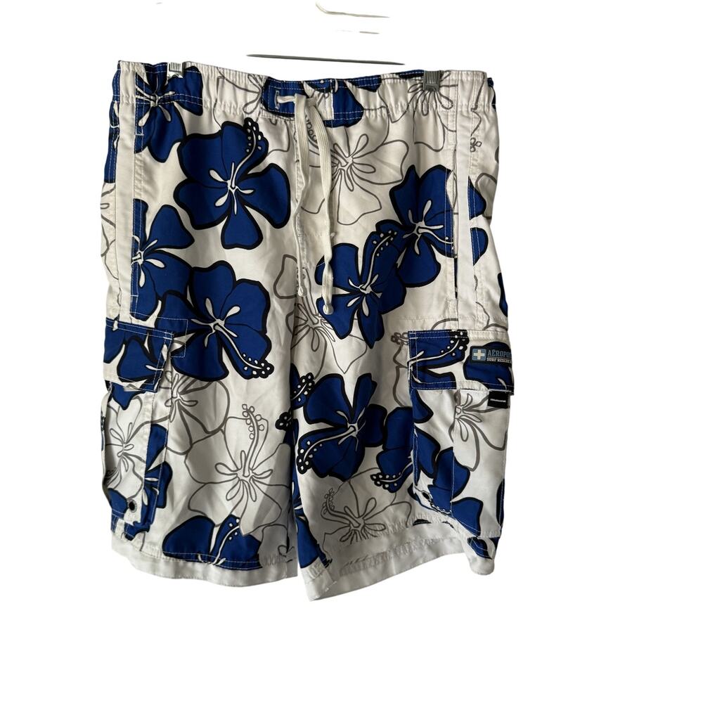 Aeropostale Y2k Swim Trunks Shorts Mens XS Blue Floral Hawaiian Board‎ Surf